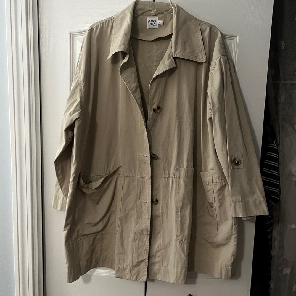 Light Beige Trench Oversized Button Front Jacket